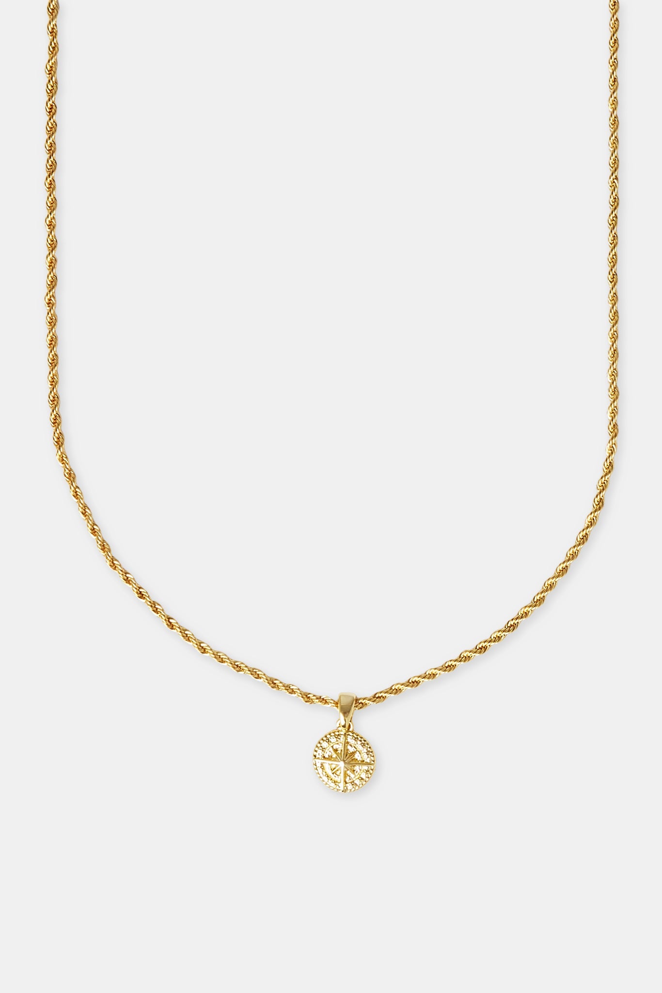 Micro Compass Rope Necklace - 12mm - Gold